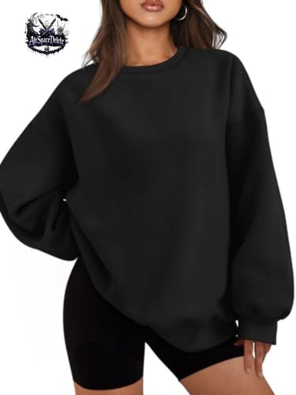 Oversized Crewneck Sweatshirt Cotton Polyester Fleece Lined Pullover